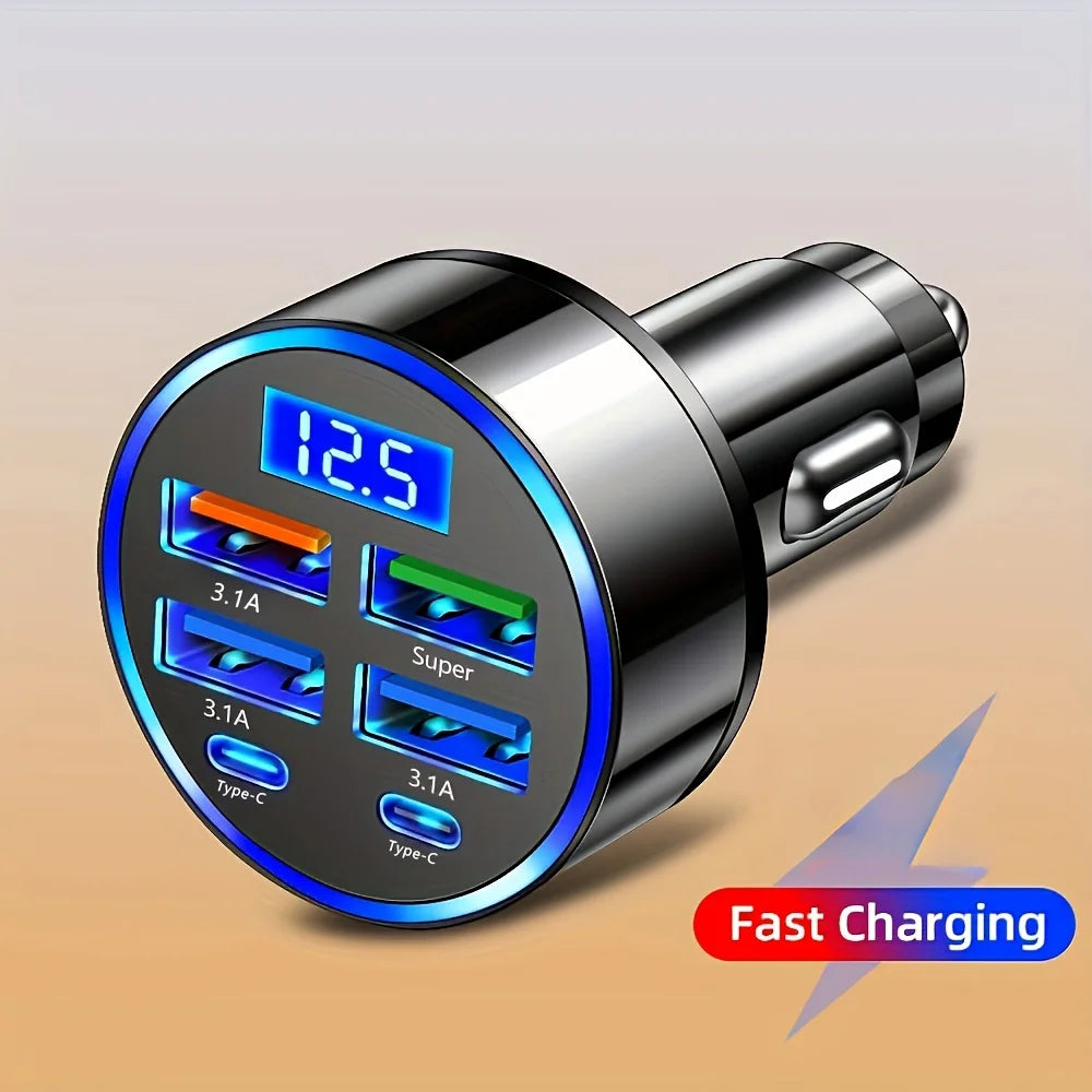 ⚡ Cargador Rápido USB para Auto 6 en 1