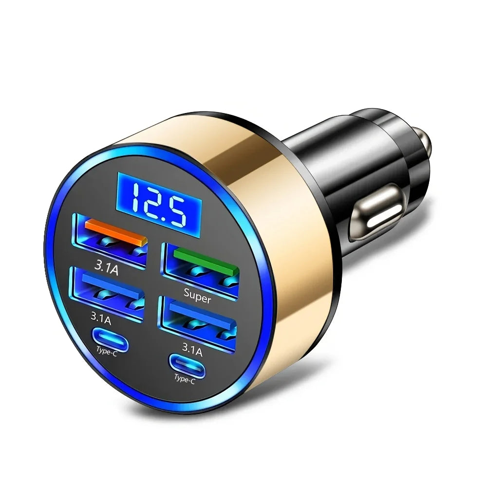 ⚡ Cargador Rápido USB para Auto 6 en 1