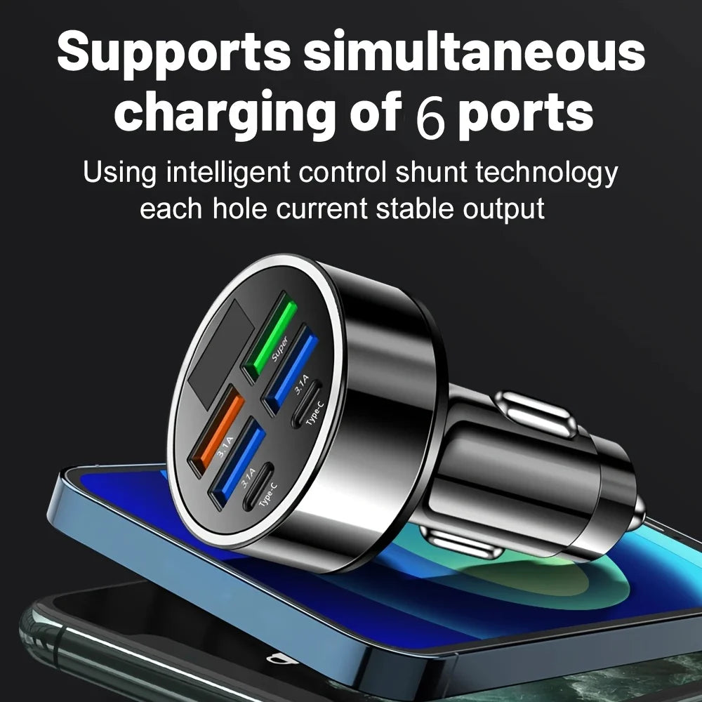 ⚡ Cargador Rápido USB para Auto 6 en 1